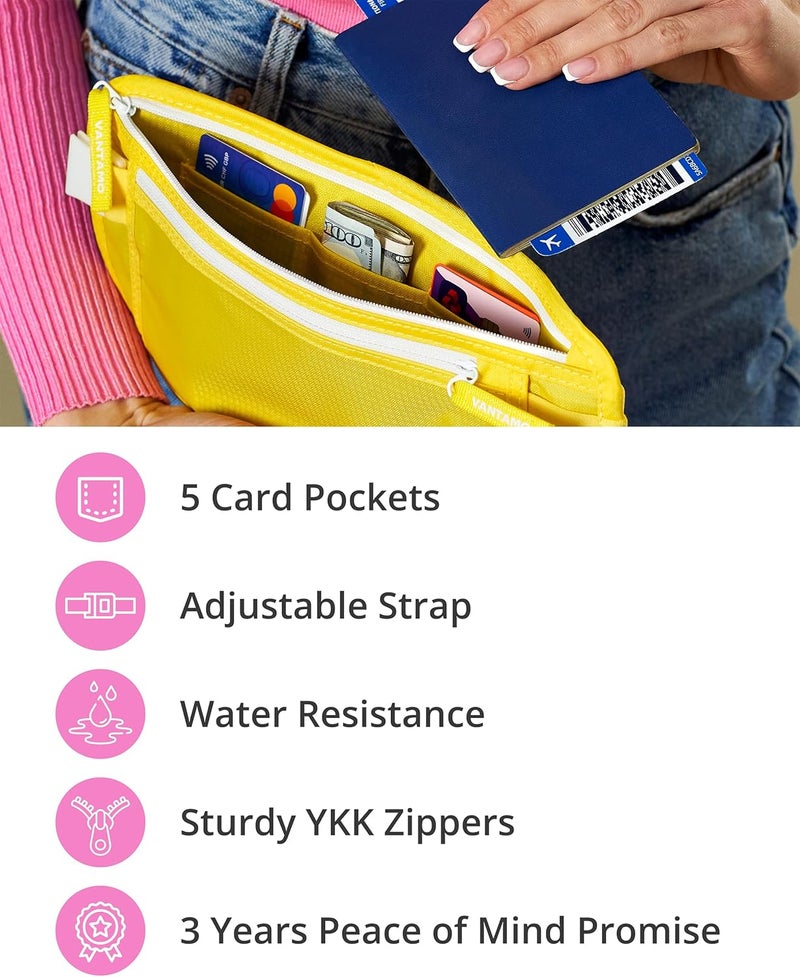 Vantamo Money Belt with RFID For Men & Women, Hidden Passport Holder for Travel, 2 Compartment Travel Fanny Pack for Women Anti Theft - Image 5